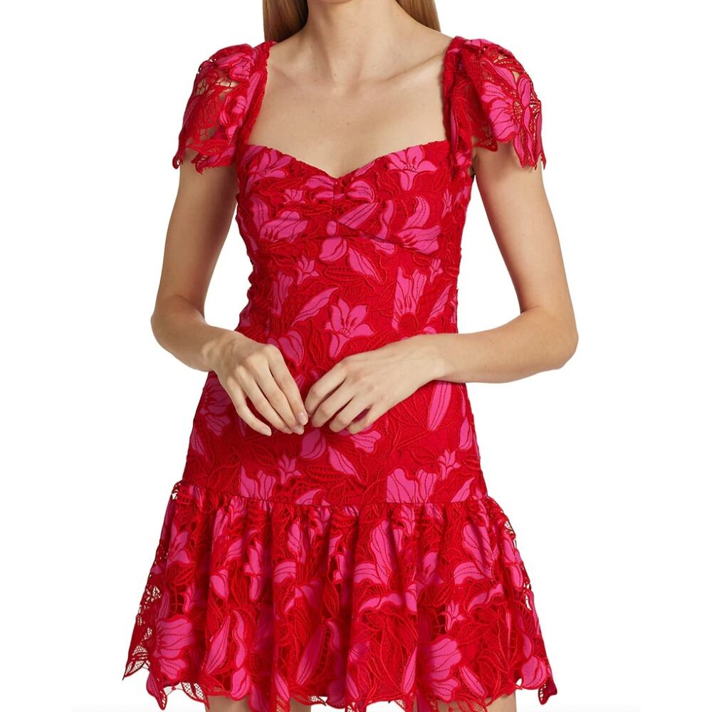 Monique Lhuillier Embroidered Lace Minidress Guipure Lace Coquette Fairy Sz 12 - Picture 2 of 13